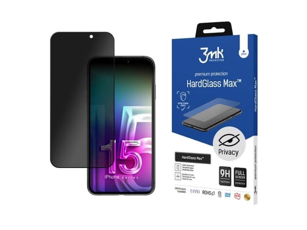 3MK HardGlass Max Privacy, iPhone 15, 1 styck