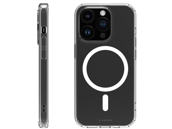 Vivanco Mag Steady Anti Shock Cover, Magnetic Wireless Charging Support for iPhone 15 Pro, Cover, Apple, iPhone 15 Pro, 15.5 cm (6.1"), Transparent
