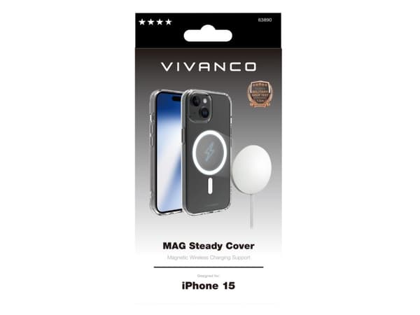 Vivanco Mag Steady, Suojus, Apple, iPhone 15, 15,5 cm (6.1"), Läpinäkyvä