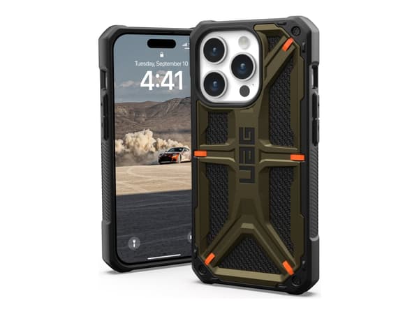 UAG Monarch Kevlar Series - Baksida till mobiltelefon - gummi, DuPont Kevlar, legerad metall, polykarbonatskärplatta - kevlarelement grön - för Apple