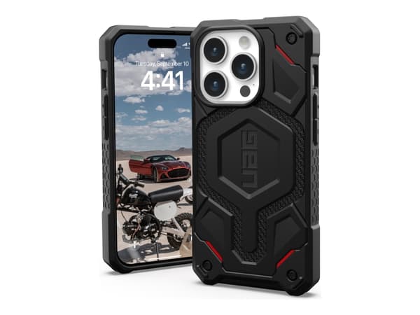 UAG Monarch Pro Kevlar Series Rugged Case for Apple iPhone 15 Pro [6.1-in] - Monarch Pro Kevlar Black - Baksidedeksel for mobiltelefon - robust - Mag