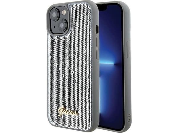 Guess Sequin Script metallfodral för iPhone 15 - Silver