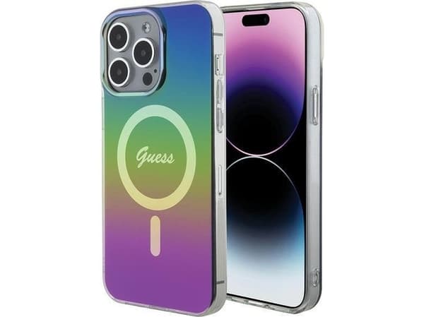 Apple iPhone 15 Pro Guess dėklas IML Iridescent MagSafe (GUHMP15LHITSK) juodos spalvos