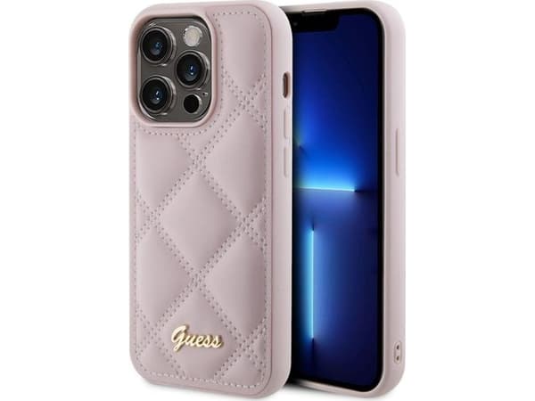 iPhone 15 Pro - rosa Guess vattert metalldeksel med logo