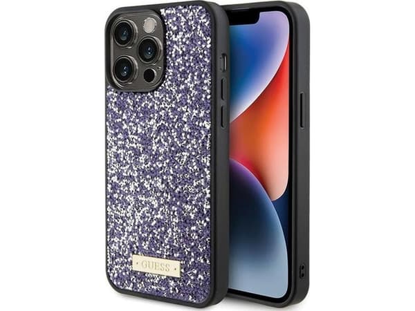 iPhone 15 Pro - vaaleanpunainen Guess Strassi metalli logo asia