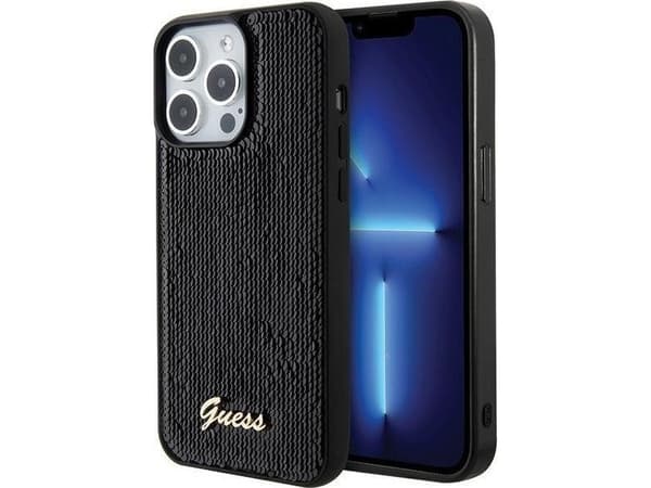 Apple iPhone 15 Pro Guess dėklas Sequin Script Metal (GUHCP15LPSFDGSK) juodos spalvos