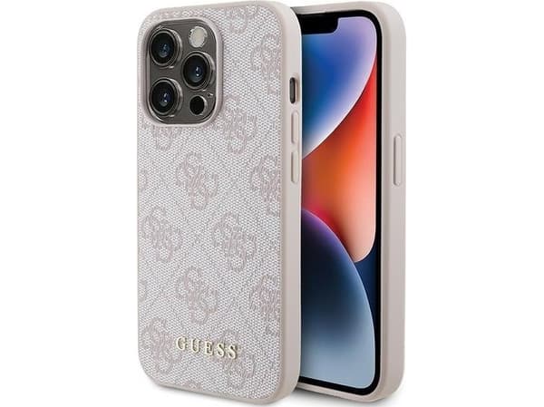 Kotelo GUESS GUHCP15LG4GFPI IPHONE 15 PRO 6.1 "Vaaleanpunainen/vaaleanpunainen KOVA Kotelo 4G METALLI KULTA LOGO