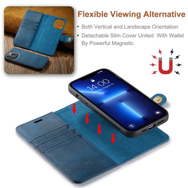 DG.MING 2-in-1 Magnet Wallet iPhone 15 Pro Max Blue