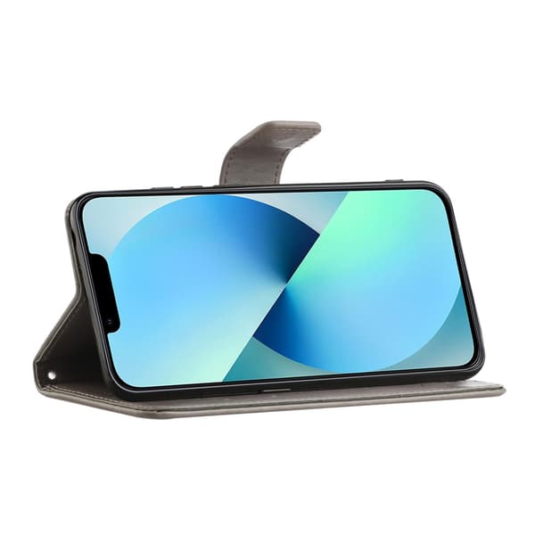 Läderfodral Fjärilar iPhone 15 Grå