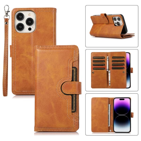 Plånboksfodral Multi-Slot iPhone 15 Cognac