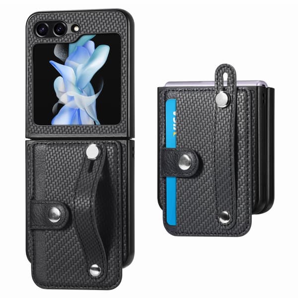 Läderskal Kortfack + Hand Strap Samsung Galaxy Z Flip 5 Svart