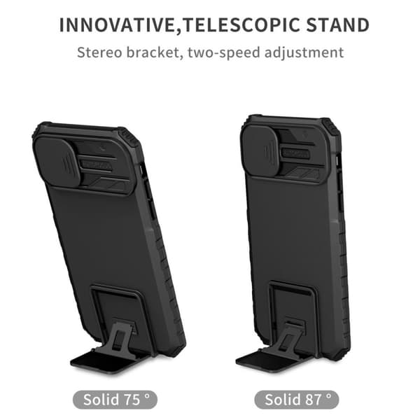 Kickstand Skal iPhone 15 Kameraskydd Svart