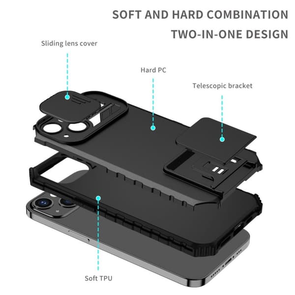 Kickstand Skal iPhone 15 Kameraskydd Svart