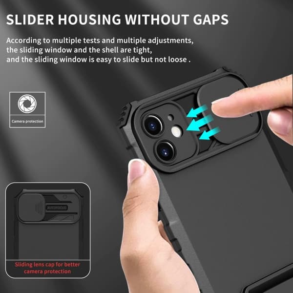 Kickstand Skal iPhone 15 Kameraskydd Svart