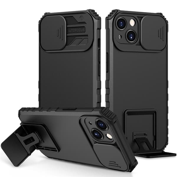 Kickstand Skal iPhone 15 Kameraskydd Svart