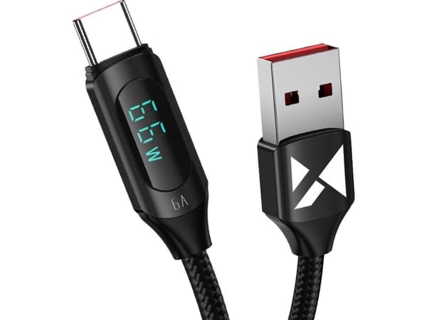 Wozinsky WUACC1 USB A - USB C-kabel med skjerm 66W 6A 1m - Svart