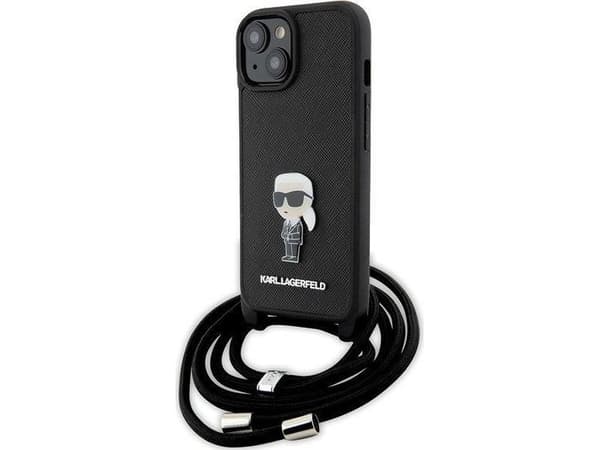 Apple iPhone 15 Karl Lagerfeld Asia Crossbody Saffiano Monogram Metal Pin Karl &amp; Choupette (KLHCP15SSASKNPSK) musta
