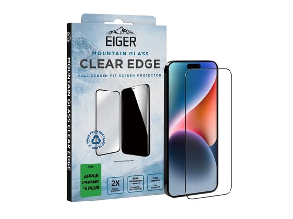 EIGER Mountain Glass Clear Edge, Apple, iPhone 15 Plus, Pudotuksenkestävä, Pölynkestävä, Iskunkestävä, Naarmuuntumisenkestävä, Läpinäkyvä, 1 kpl