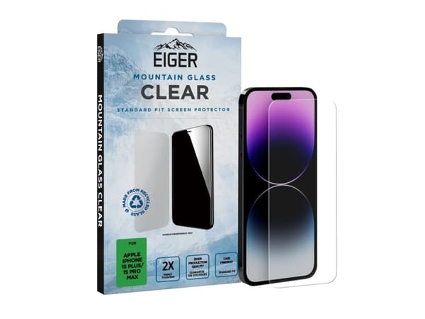 EIGER Mountain Glass Clear, Apple, iPhone 15 Plus/15 Pro Max, Pudotuksenkestävä, Iskunkestävä, Naarmuuntumisenkestävä, Läpinäkyvä, 1 kpl