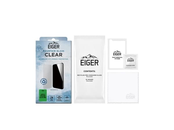 EIGER Mountain Glass Clear, Apple, iPhone 15/15 Pro, stötsäker, slagtålig, reptålig, transparent, 1 st