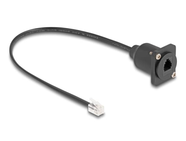 Delock - Telefonförlängningskabel - RJ-10 (hane) till RJ-10 (hona) skruvbar - 30 cm - svart
