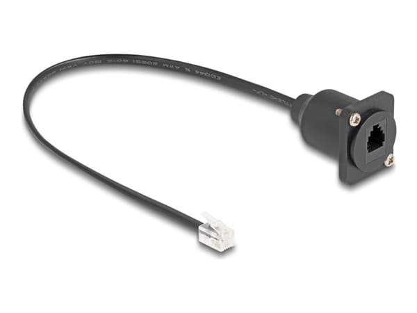 Delock - Telefonförlängningskabel - RJ-10 (hane) till RJ-10 (hona) skruvbar - 30 cm - svart