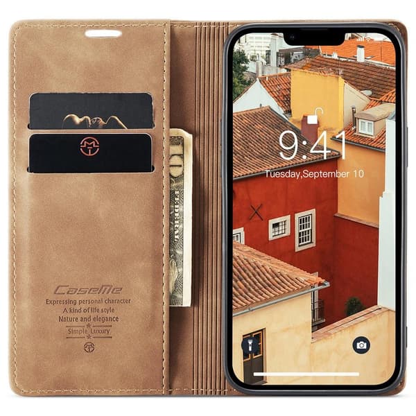 CASEME Retro Lompakkokotelo iPhone 15 Prolle - Ruskea