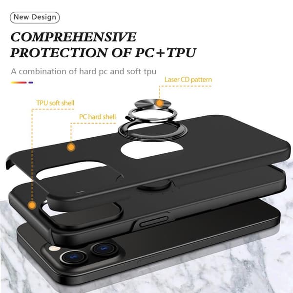 Till iPhone 15 Pro Hybrid skal med Finger Ring - Svart