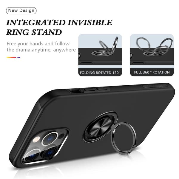 Till iPhone 15 Pro Hybrid skal med Finger Ring - Svart