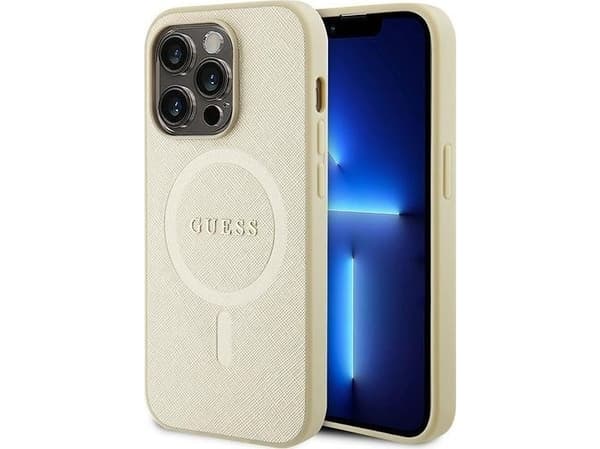 Guess GUHMP15LPSAHMCB iPhone 15 Pro 6,1" gull/gull hardt deksel Saffiano MagSafe