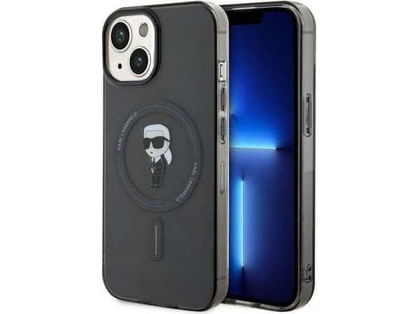 iPhone 15 - juodas Karl Lagerfeld IML Ikonik MagSafe dėklas