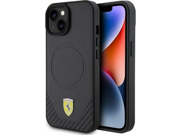 Dėklas Ferrari FEHMP15SPTEK iPhone 15 6.1&quot; juodas/juodas hardcase Carbon Metal Logo MagSafe