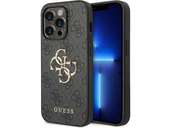GUESS GUHCP15L4GMGGR iPhone 15 Pro 6.1" harmaa kovakotelo 4G Iso metallilogo GUHCP15L4GMGGR iPhone 15 Pro 6.1" harmaa kovakotelo 4G Iso metallilogo