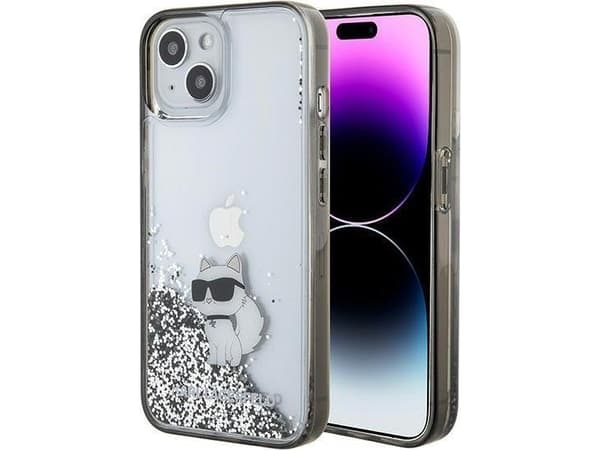 Karl Lagerfeld Liquid Glitter Choupette-deksel til iPhone 15 - gjennomsiktig