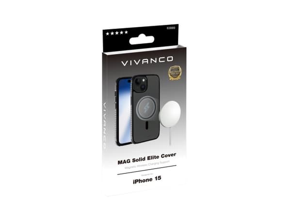 Vivanco Mag Solid Elite, Omslag, Apple, iPhone 15, 15,5 cm (6.1"), Svart, Transparent
