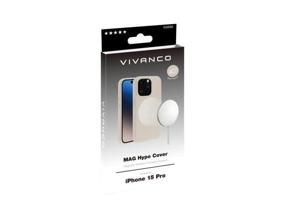 Vivanco MHCVVIPH15PS Mobiltelefon backcover Apple iPhone 15 Pro Beige MagSafe-kompatibel, Stænkvandsbeskyttet, Støvtæt, Vandafvisende 63898