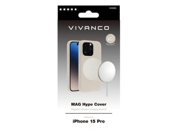 Vivanco MHCVVIPH15PS Mobiltelefon backcover Apple iPhone 15 Pro Beige MagSafe-kompatibel, Stænkvandsbeskyttet, Støvtæt, Vandafvisende 63898