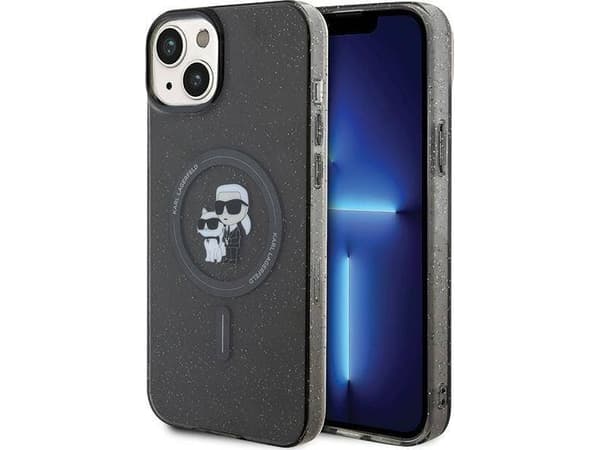 Alkuperäinen Karl Lagerfeld KLHMP15MHGKKCNOK etupaneelin tapauksessa iPhone 15 PLUS (Glitter + MAG / Musta)