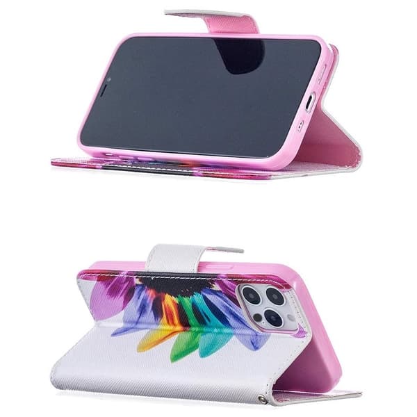 Lompakkokotelo iPhone 15 - Värikäs Kukka
