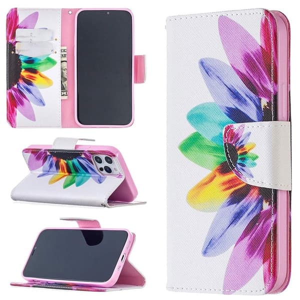 Lompakkokotelo iPhone 15 - Värikäs Kukka