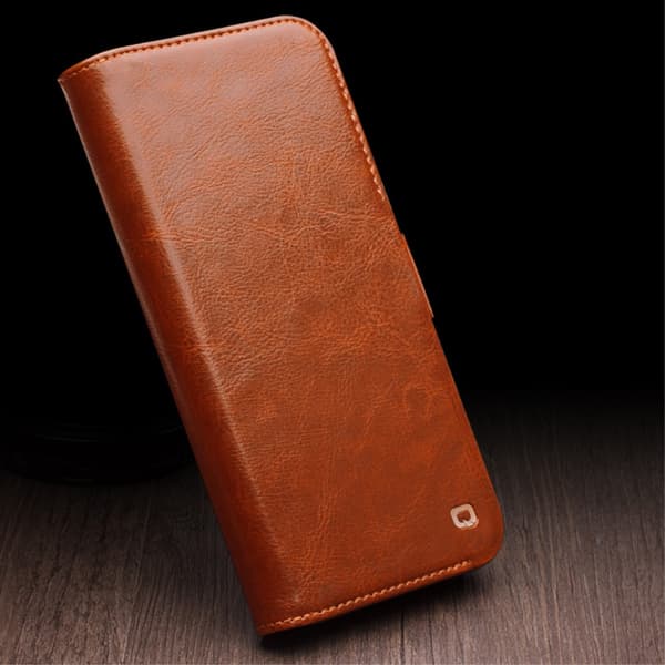Qialino Leather Wallet Case iPhone 15 Pro Max Cognac