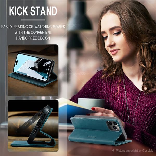 CaseMe Slim Plånboksfodral iPhone 15 Pro Blå