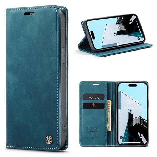 CaseMe Slim Plånboksfodral iPhone 15 Pro Blå
