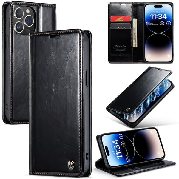 CaseMe Läderfodral iPhone 15 Pro Max Svart
