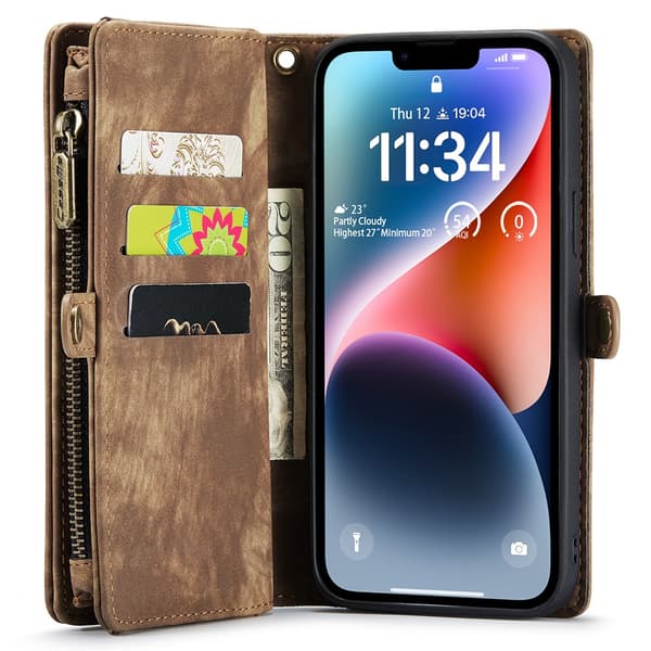 CaseMe Multi-Slot 2 i 1 Plånboksfodral iPhone 15 Plus Brun