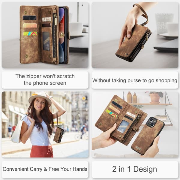 CaseMe Multi-Slot 2 i 1 Plånboksfodral iPhone 15 Plus Brun