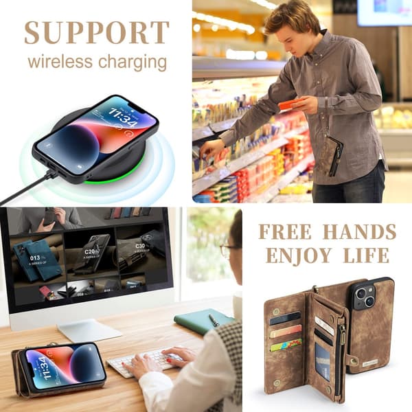 CaseMe Multi-Slot 2 i 1 Plånboksfodral iPhone 15 Plus Brun