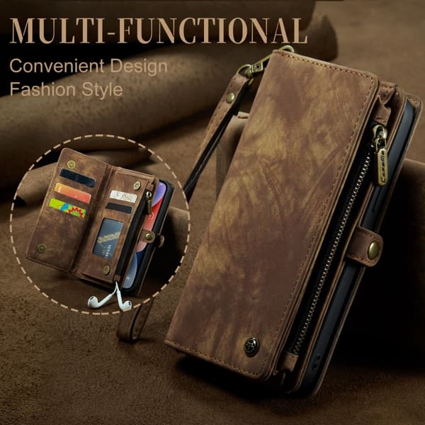 CaseMe Multi-Slot 2 i 1 Plånboksfodral iPhone 15 Plus Brun