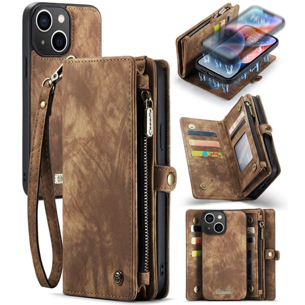 CaseMe Multi-Slot 2 i 1 Plånboksfodral iPhone 15 Plus Brun