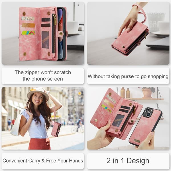 CaseMe Multi-Slot 2 i 1 Plånboksfodral iPhone 15 Rosa
